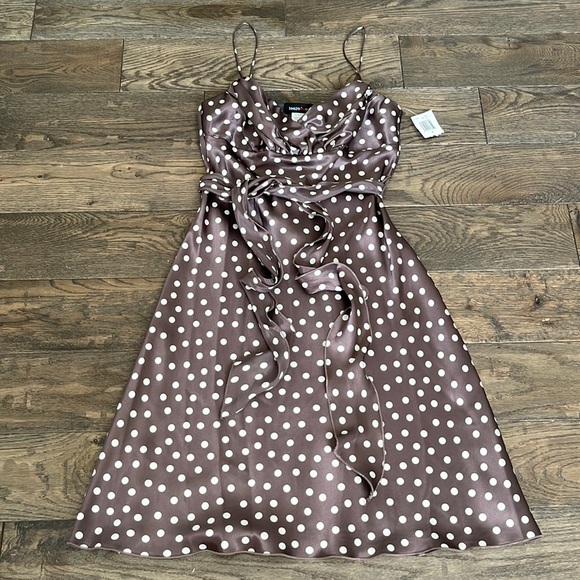 Teeze Me Dresses & Skirts - NET Teeze Me Spaghetti Strap Tan & White Polkadot Dress